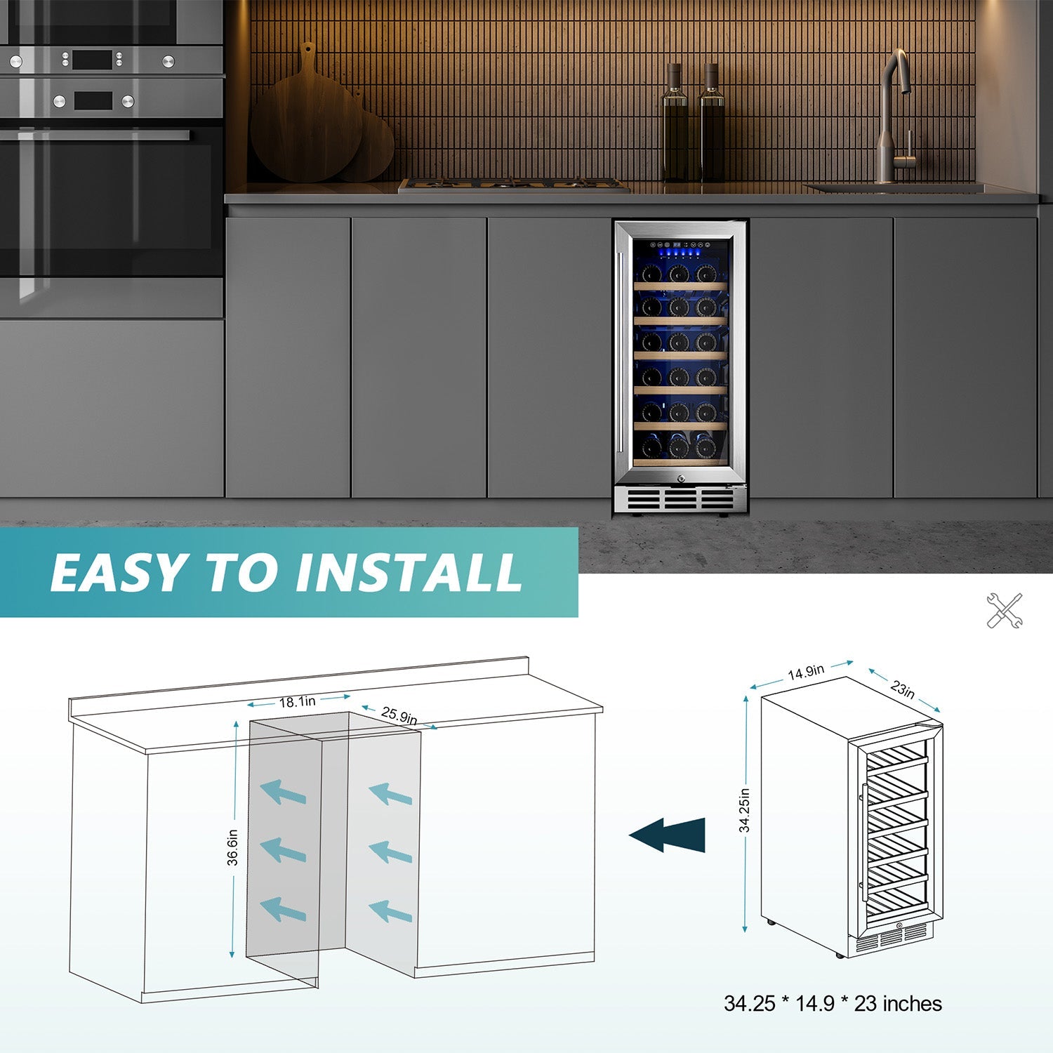EUHOMY 15 Inch Wine Fridge Low Noise Beverage Refrigerator Wine Cooler - Euhomy