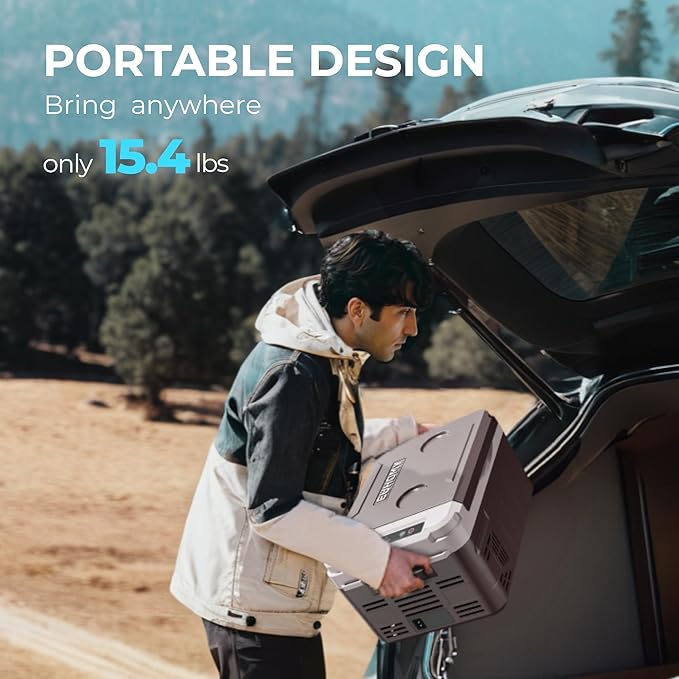 EUHOMY 12V Portable Car Refrigerator, 10L, Single Zone, APP Control, Brown & Gray – Compact Fridge & Freezer for Camping & Travel