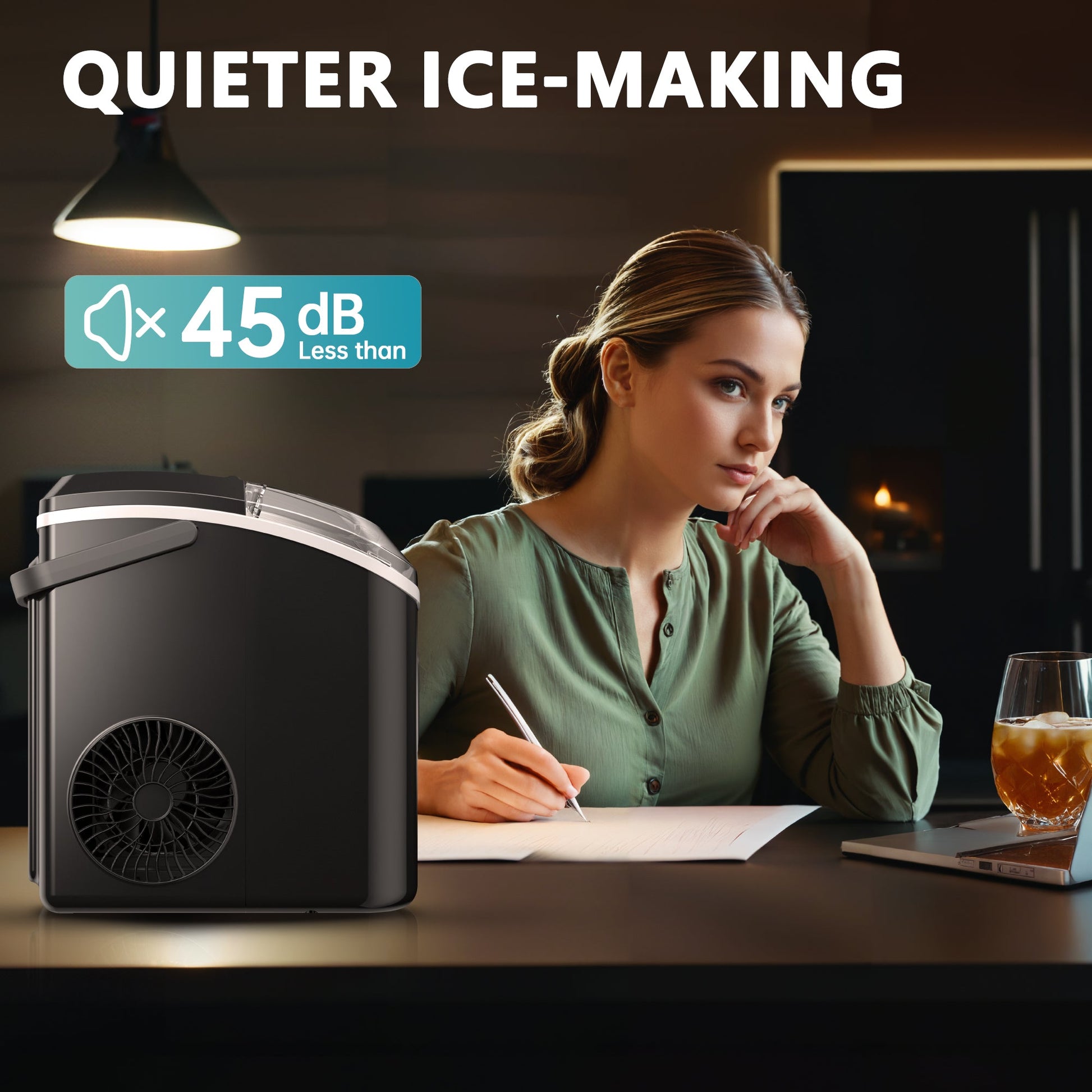 EUHOMY Auto-Cleaning 10'' Nugget Ice Countertop Ice Maker with Handle Includes 2 Bottles of Cleaner - Euhomy