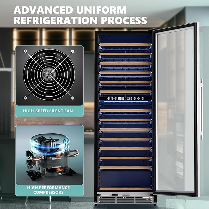 EUHOMY 24 Inch Wine Fridge Dual Zone, 154 Bottle Wine Cooler Refrigerator with Glass Door, Powerful Compressor Cooling - Euhomy