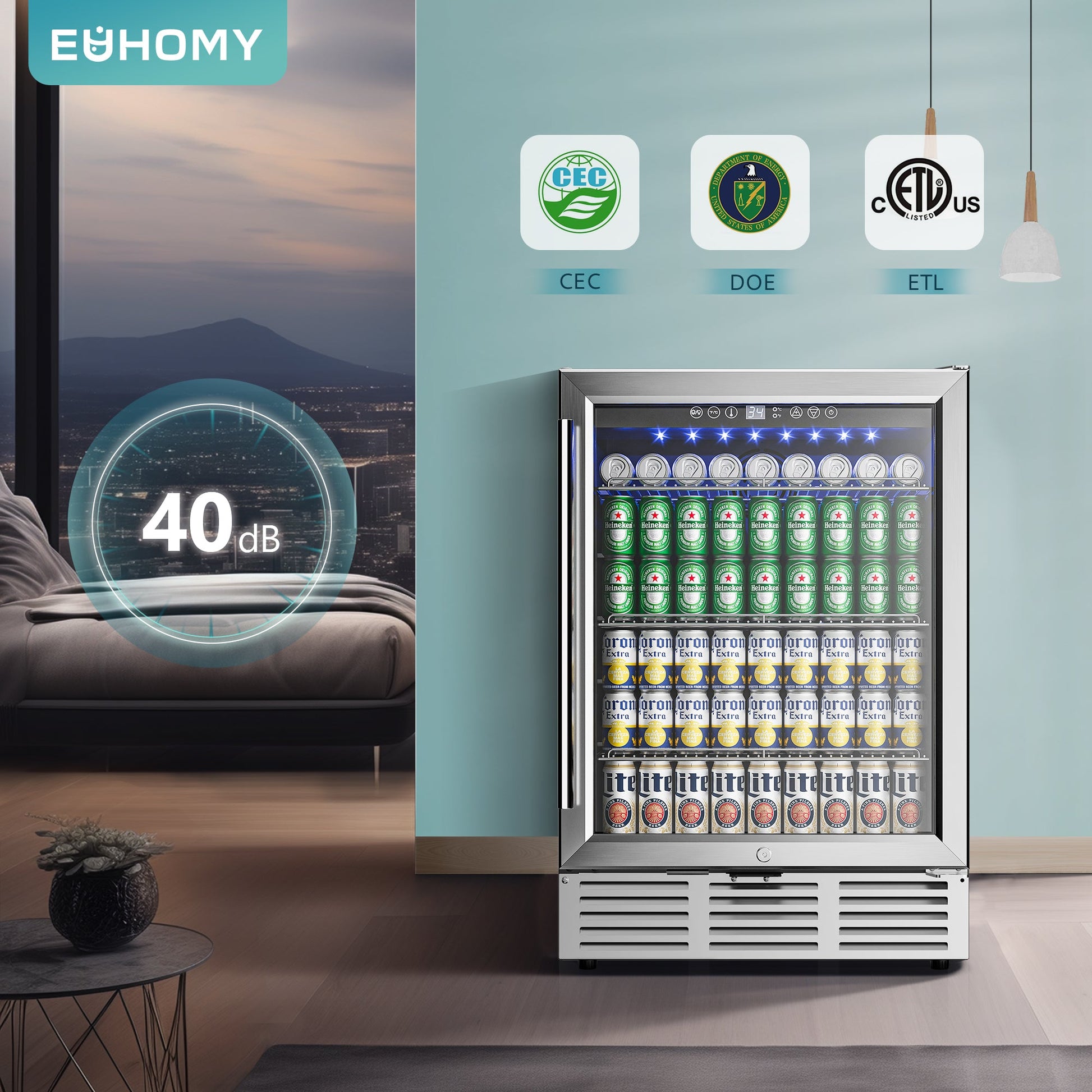 EUHOMY Beverage Refrigerator Under Counter Beer Fridge Large Capacity Wine Cooler - Euhomy