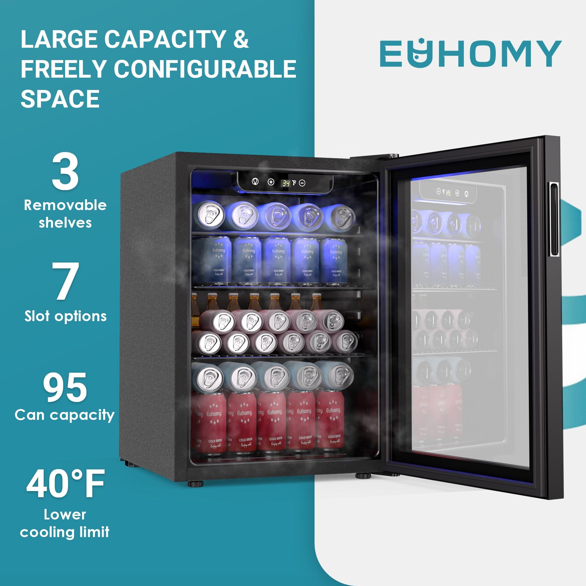 EUHOMY 100 Can Mini Fridge Glass Door Beverage Refrigerator Cooler - Euhomy