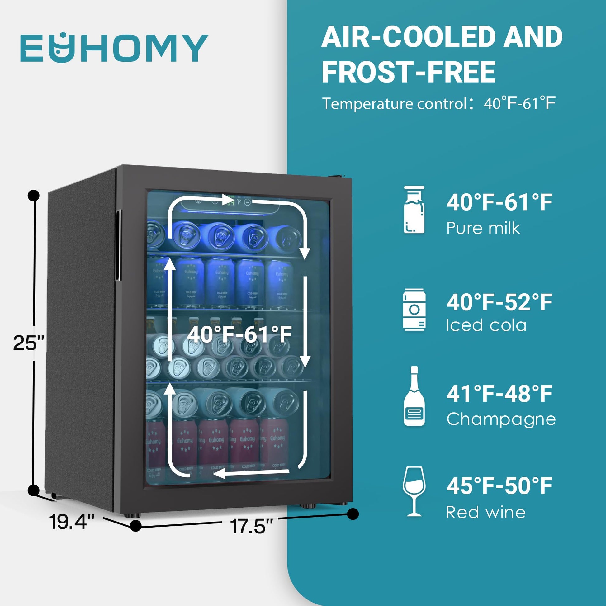 EUHOMY 100 Can Mini Fridge Glass Door Beverage Refrigerator Cooler - Euhomy