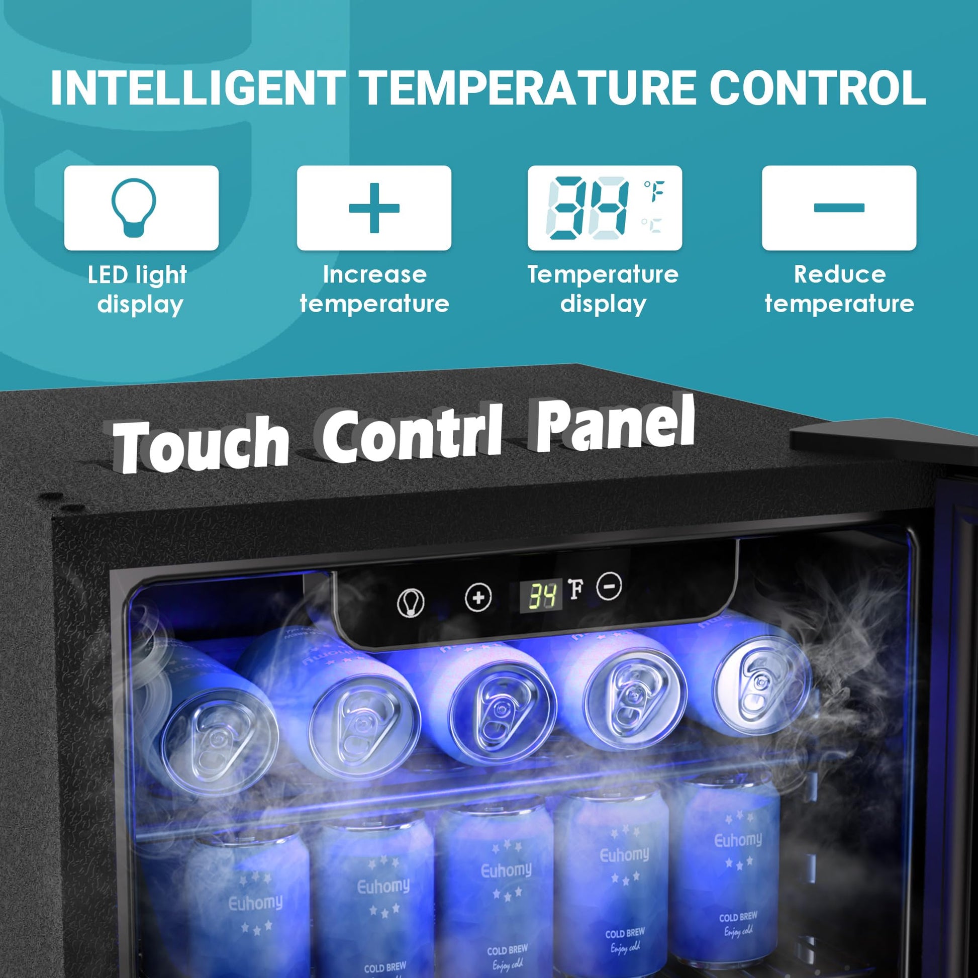 EUHOMY 100 Can Mini Fridge Glass Door Beverage Refrigerator Cooler - Euhomy