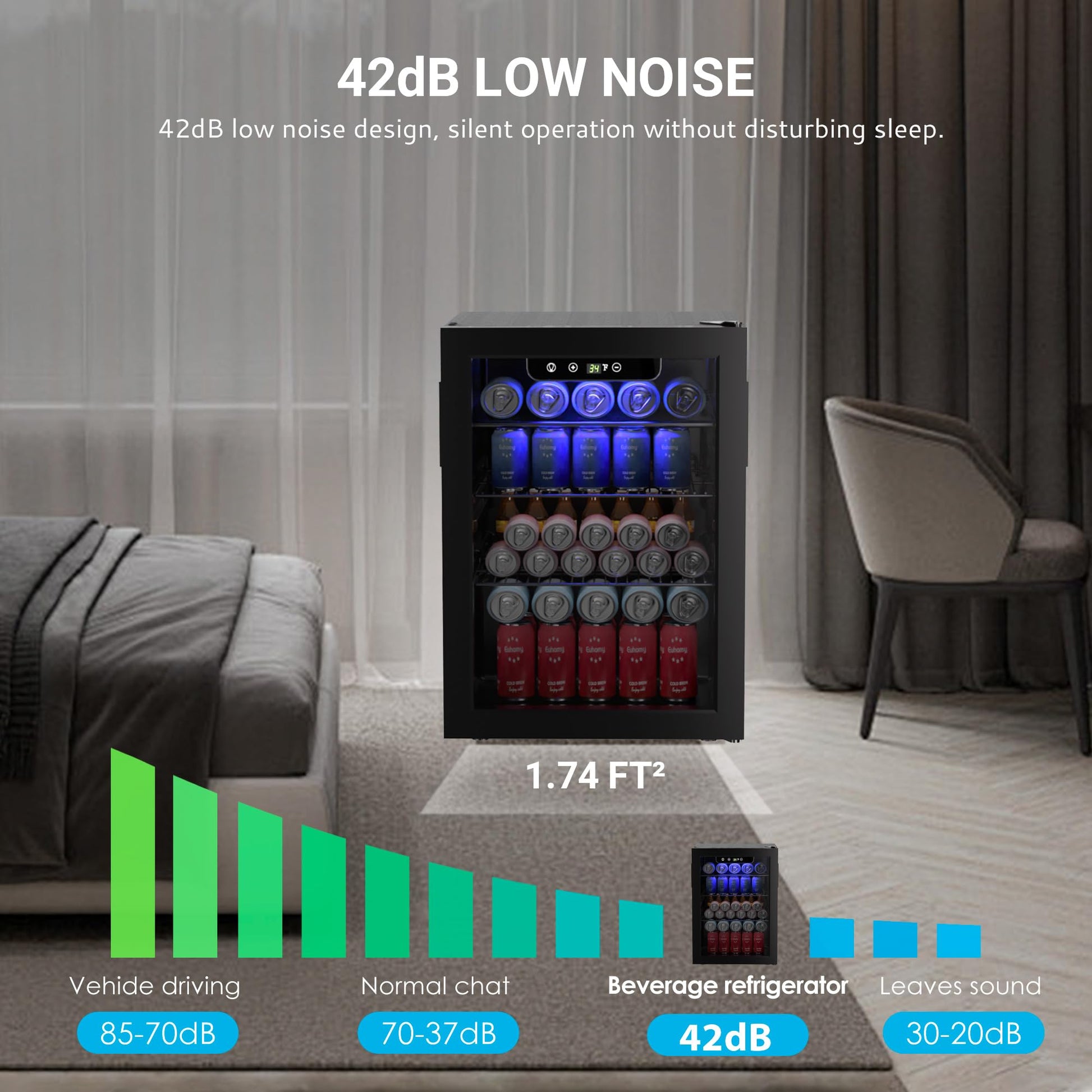 EUHOMY 100 Can Mini Fridge Glass Door Beverage Refrigerator Cooler - Euhomy