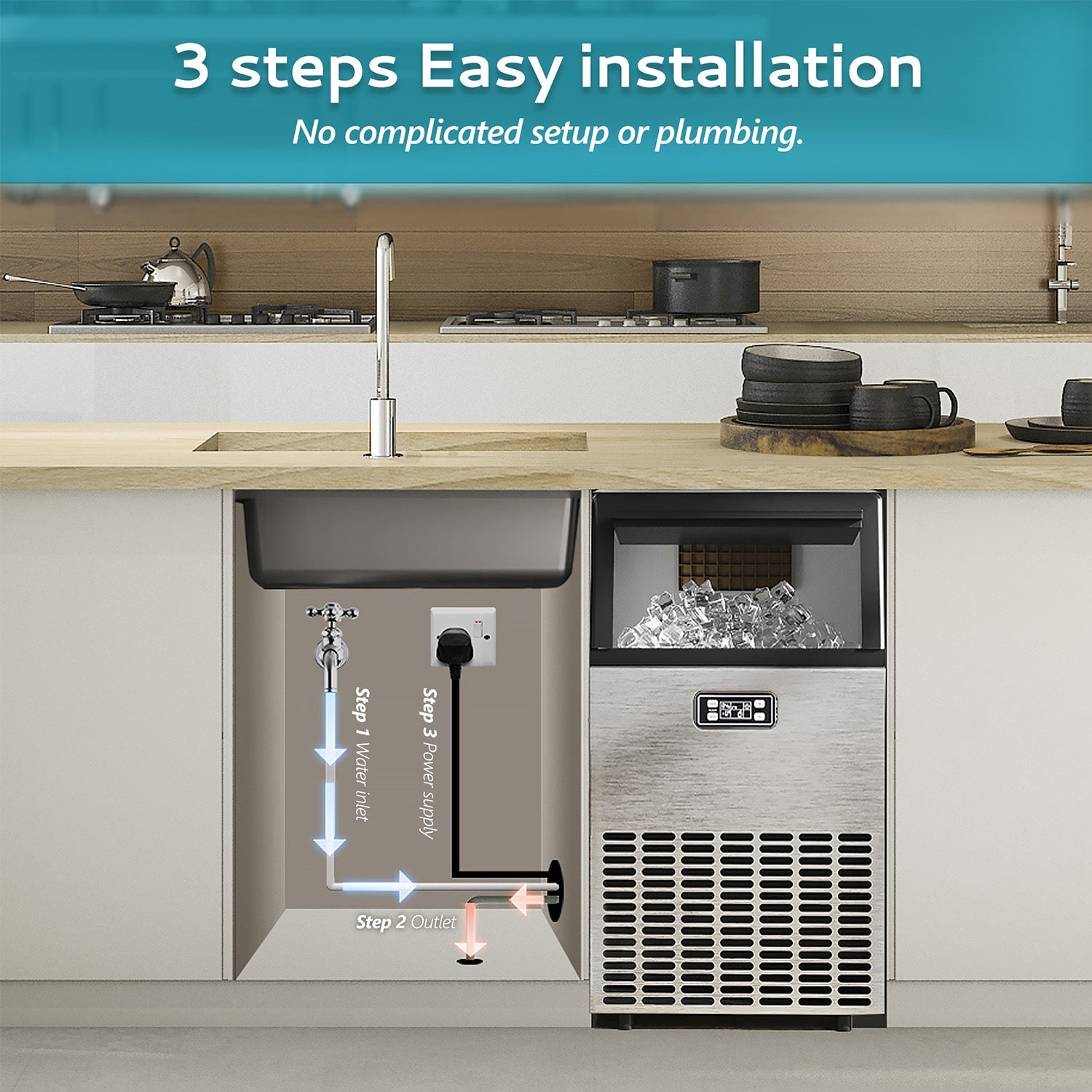 EUHOMY Excellent Storage Container Undercounter Commercial Ice Machine Includes 2 Bottles of Cleaner - Euhomy