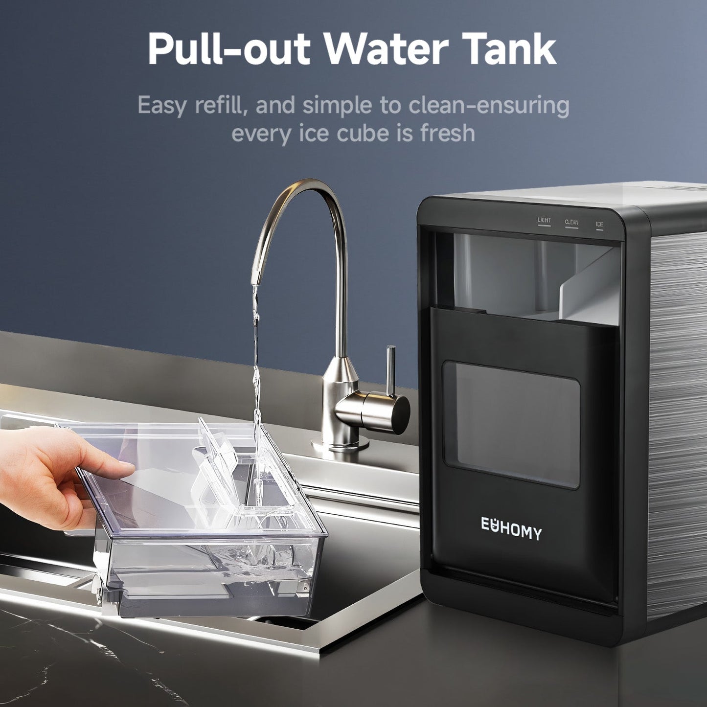 EUHOMY Nugget Ice Maker Countertop, 44Lbs/24H Pebble Ice Maker Machine Includes 2 Bottles of Cleaner - Euhomy