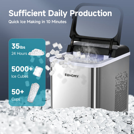 EUHOMY Pearl U1 Portable Nugget Ice Maker Countertop - 35Lbs/24H, 8 Mins Fast Chewable Clear Ice, Self-Cleaning