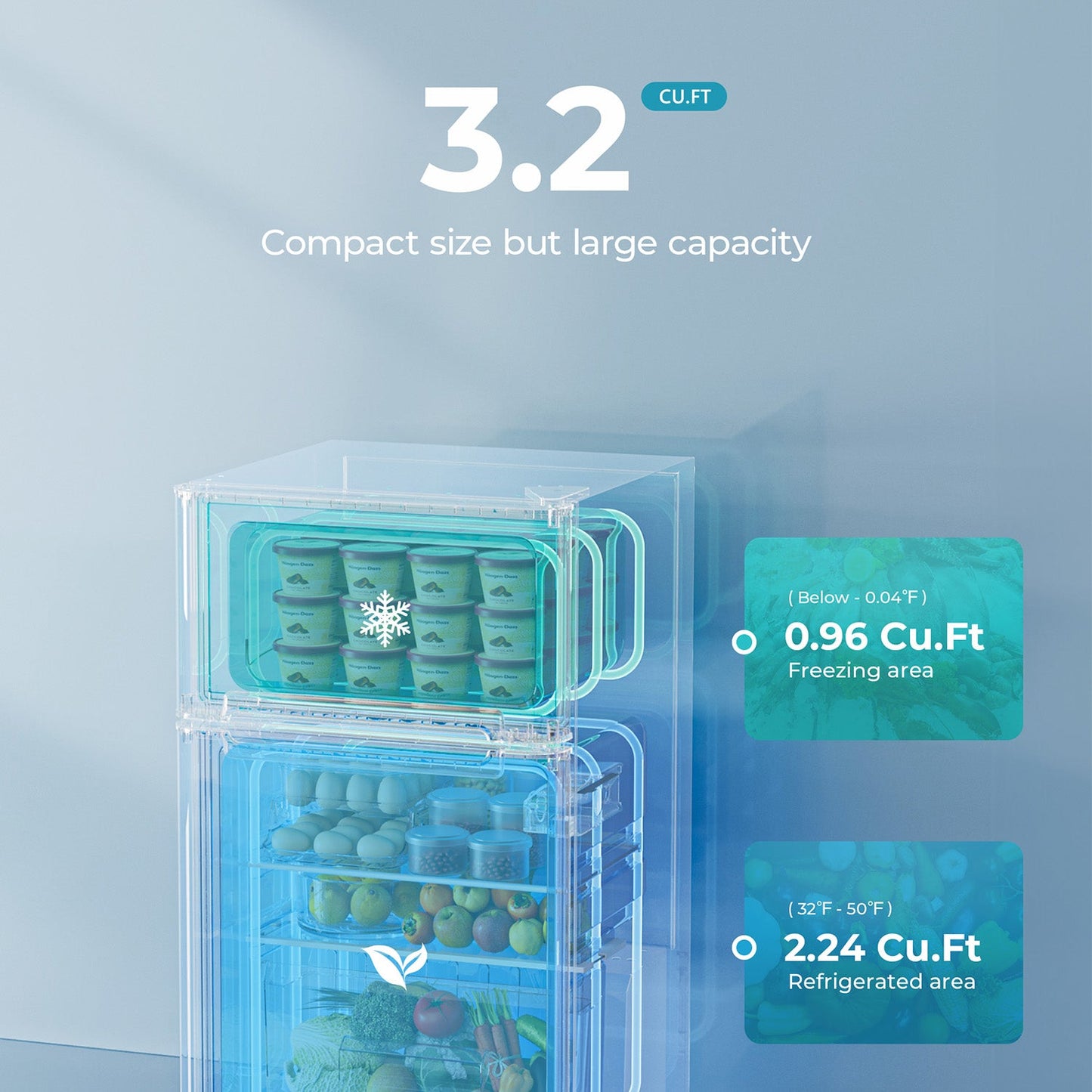 EUHOMY 3.2 Cu.Ft Built in & Free Standing Mini Fridge - Euhomy