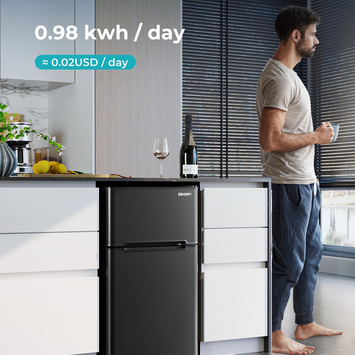 EUHOMY 3.2 Cu.Ft Built in & Free Standing Mini Fridge - Euhomy