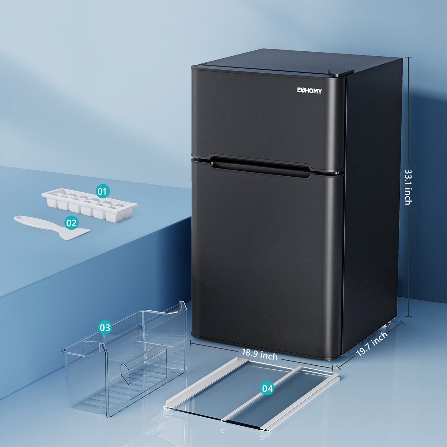 EUHOMY 3.2 Cu.Ft Built in & Free Standing Mini Fridge - Euhomy