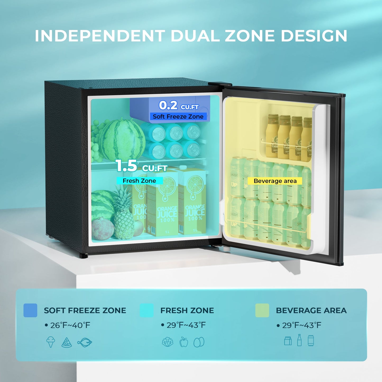 EUHOMY 1.7 Cu.Ft Mini Fridge with Compact Freezer Temperature Control - Euhomy
