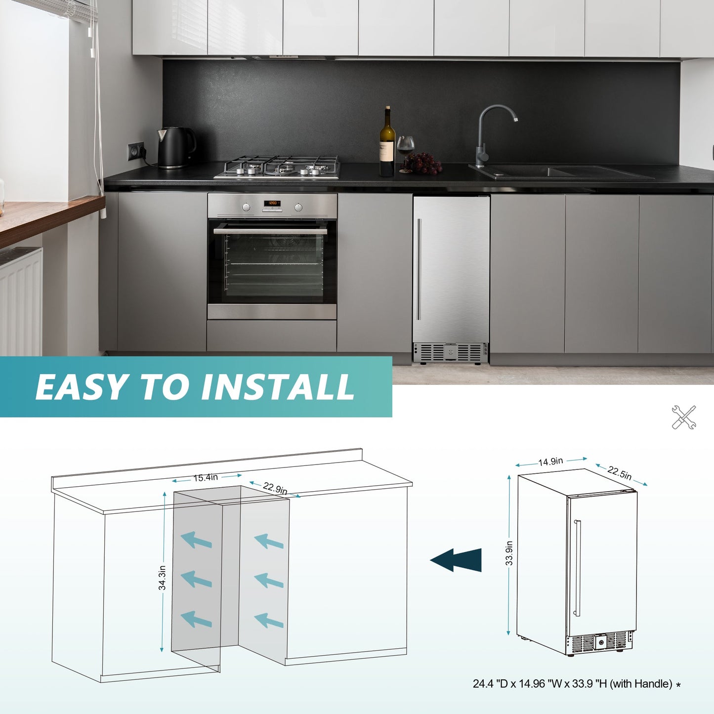 EUHOMY Beverage Refrigerator 15 Inch Under Counter 127 Can Wine Cooler Includes 2 Bottles of Cleaner - Euhomy