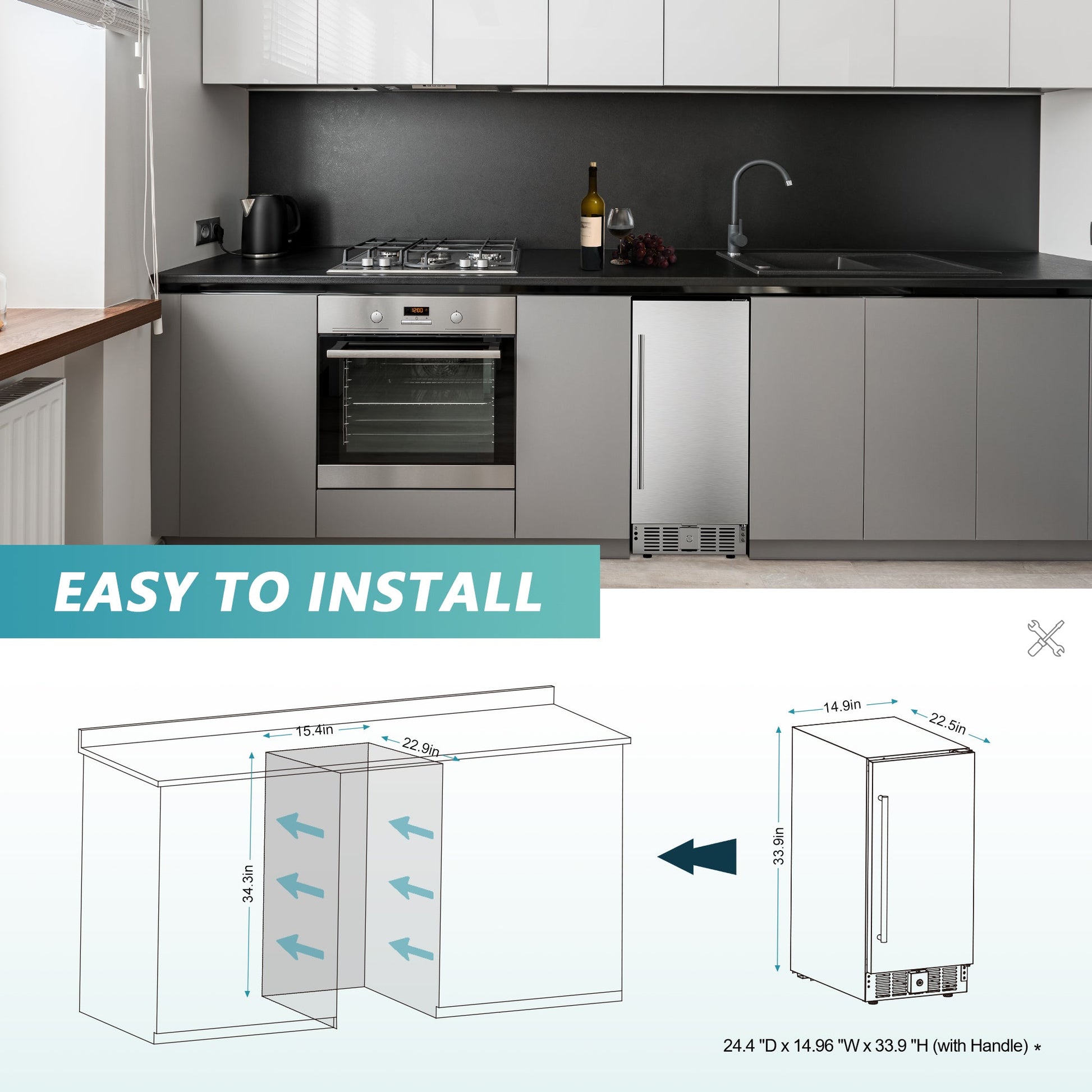EUHOMY Beverage Refrigerator 15 Inch Under Counter 127 Can Wine Cooler Includes 2 Bottles of Cleaner - Euhomy