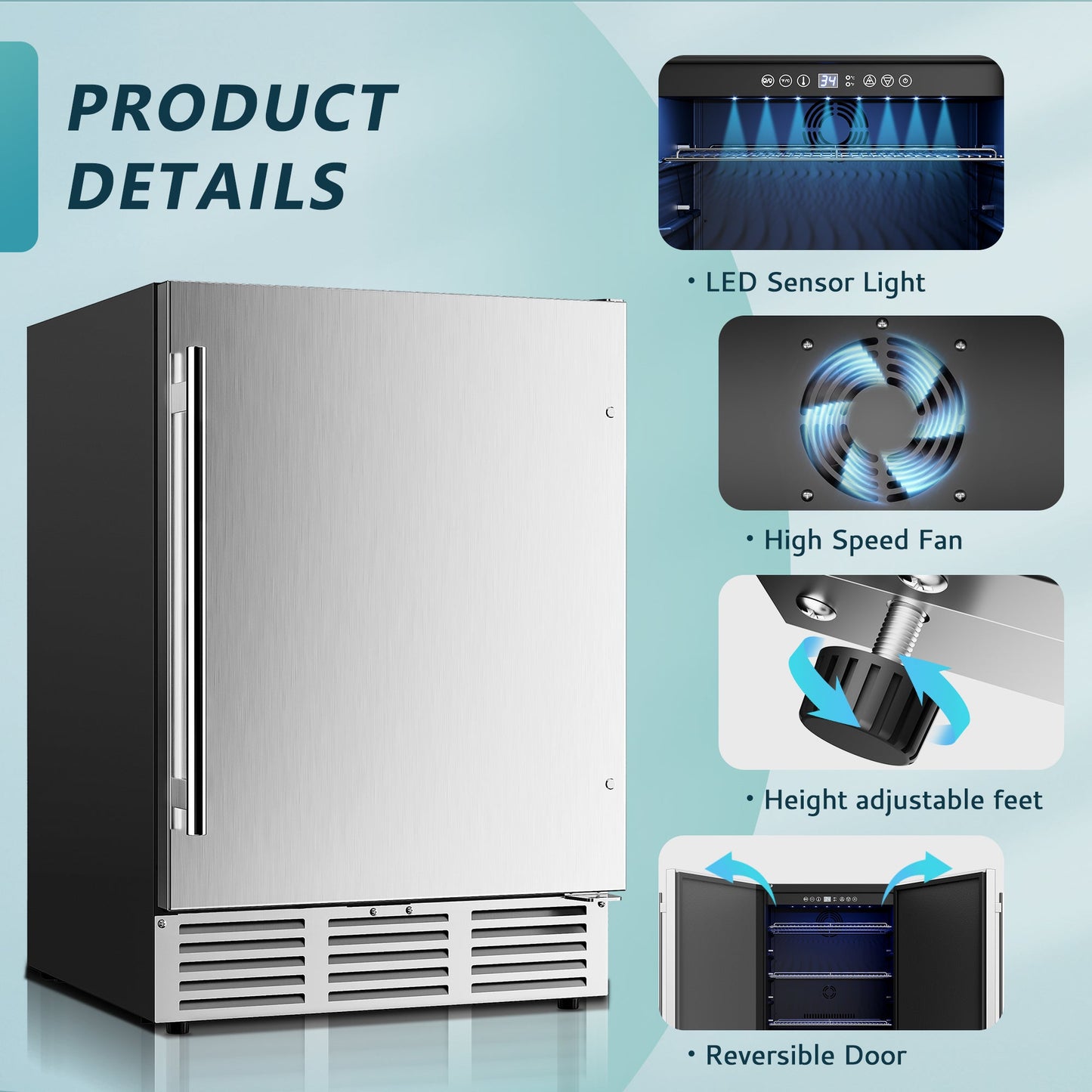 EUHOMY Beverage Refrigerator Large capacity 24 Inch, Stainless Steel Door Wine Cooler - Euhomy